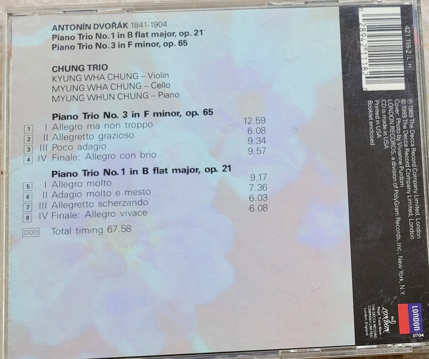 Music CD - Dvorak: Piano Trios 1 & 3, Chung Trio, 1989