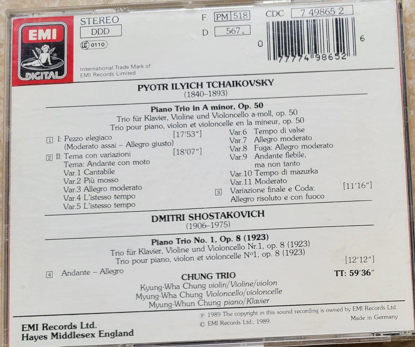 Music CD - Tchaikovsky &amp; Shostakovich: Piano Trios, Chung Trio, 1989