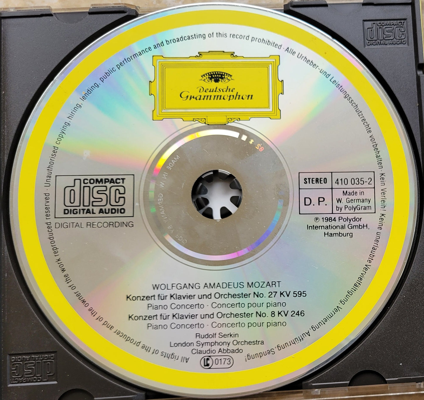 Music CD - Mozart: Piano Concertos Nos. 27 & 8, Rudolf Serkin, 1984
