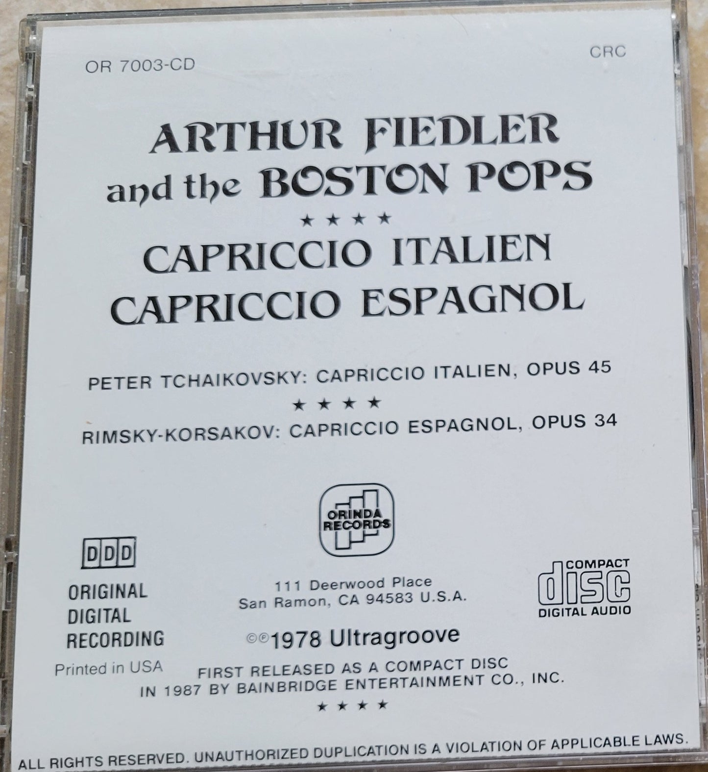 Music CD - Tchaikovsky: Capriccio Italien, Rimsky-Korsakov: Capriccio Espagnol, 1978
