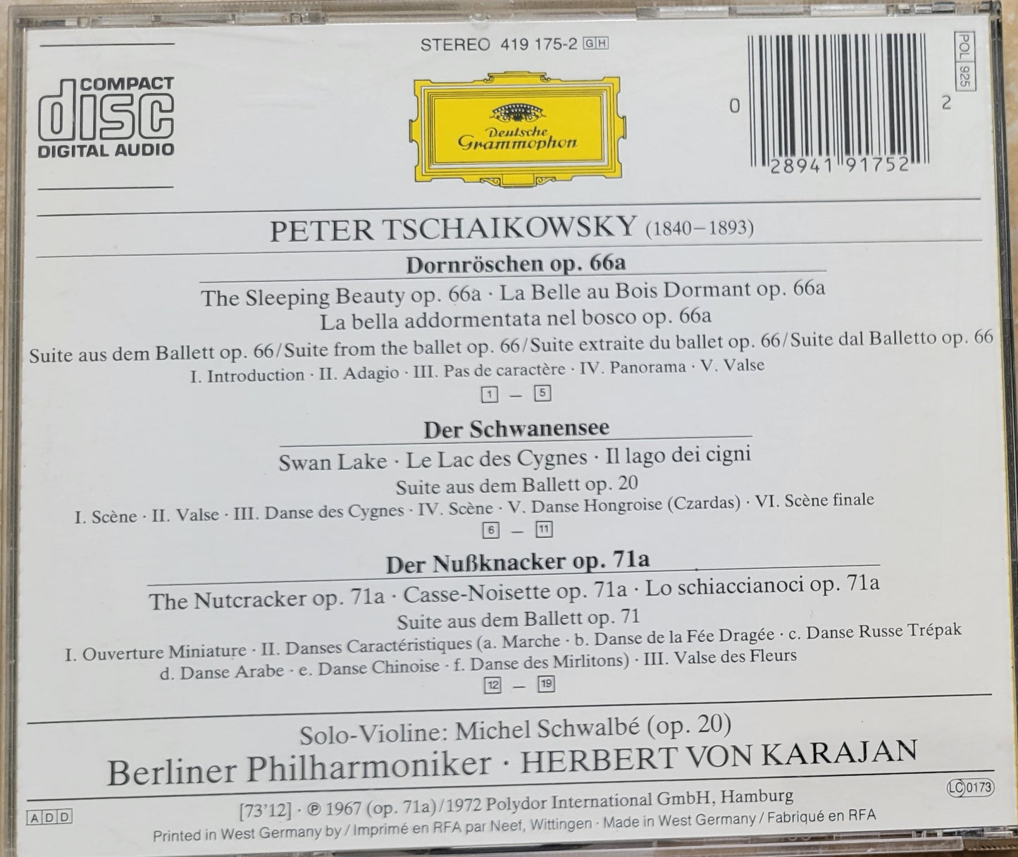 Music CD - Tschaikovsky: Sleeping Beauty, Swan Lake, Nutcracker, 1972