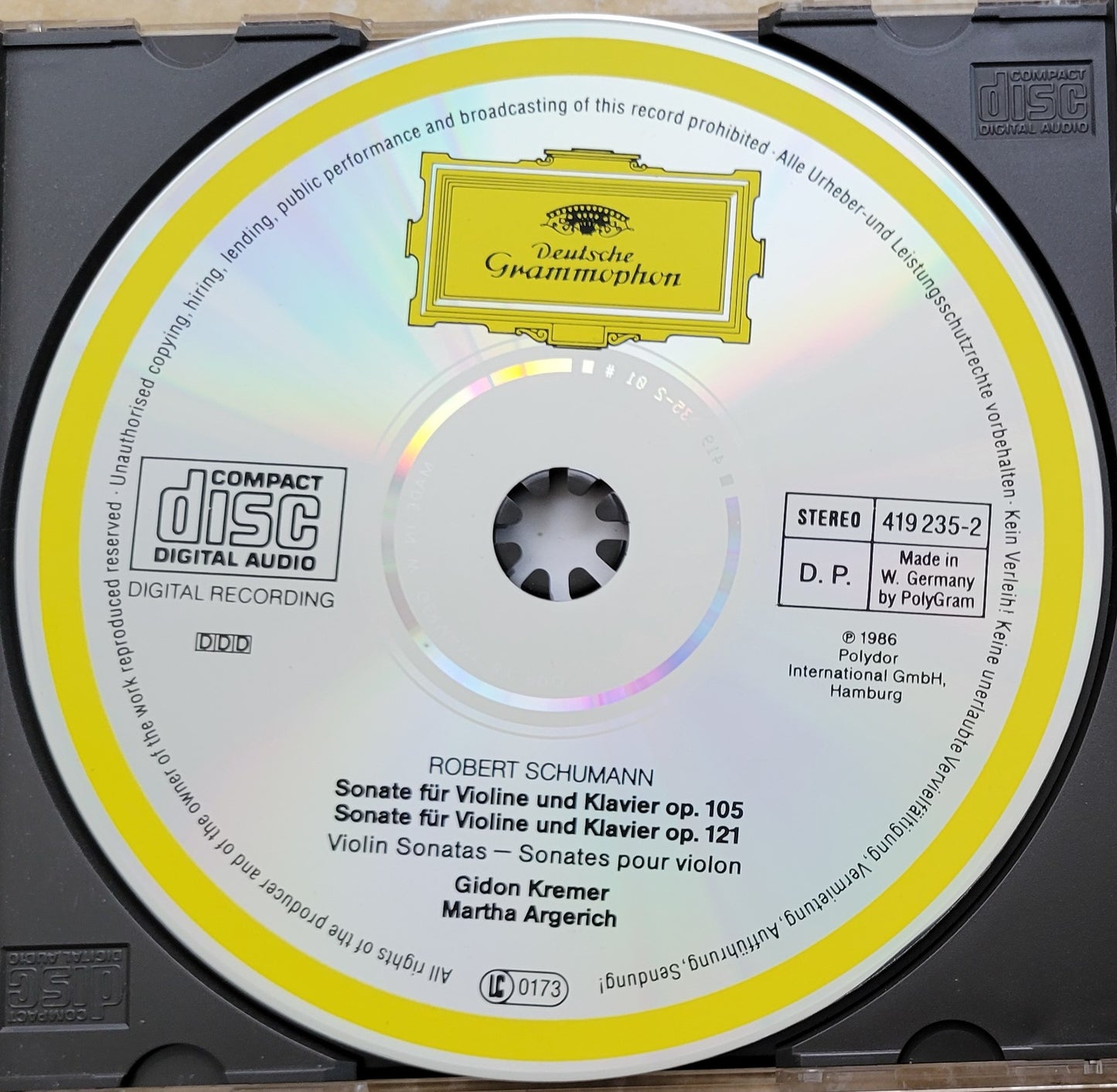 Music CD - Schumann: Violin Sonatas, Gidon Kremer, Martha Argerich, 1986