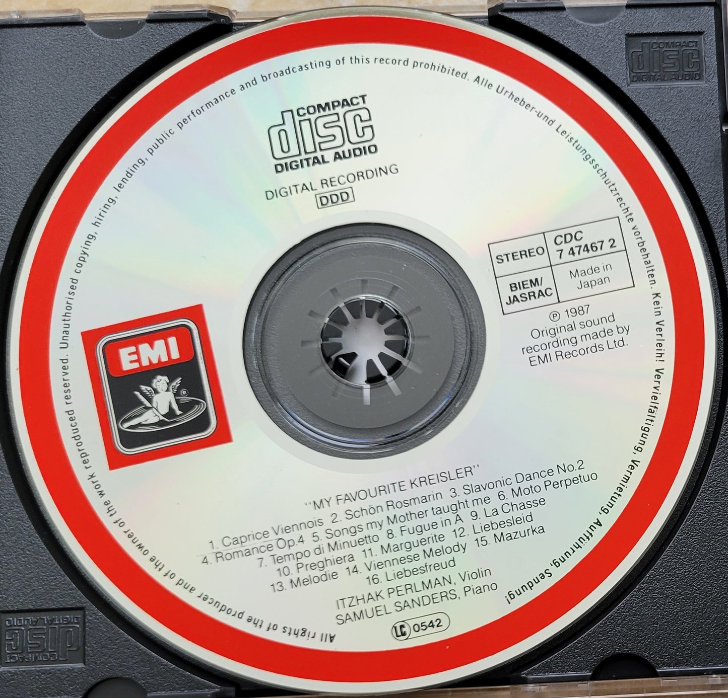 Music CD - My Favorite Kreisler, Itzhak Perlman, 1987