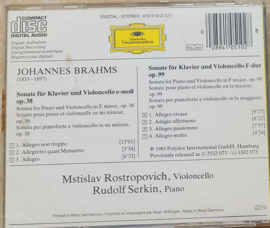 2. Music CD - Johannes Brahms: Cello Sonatas, Rostropovich, Rudolf Serkin, 1983