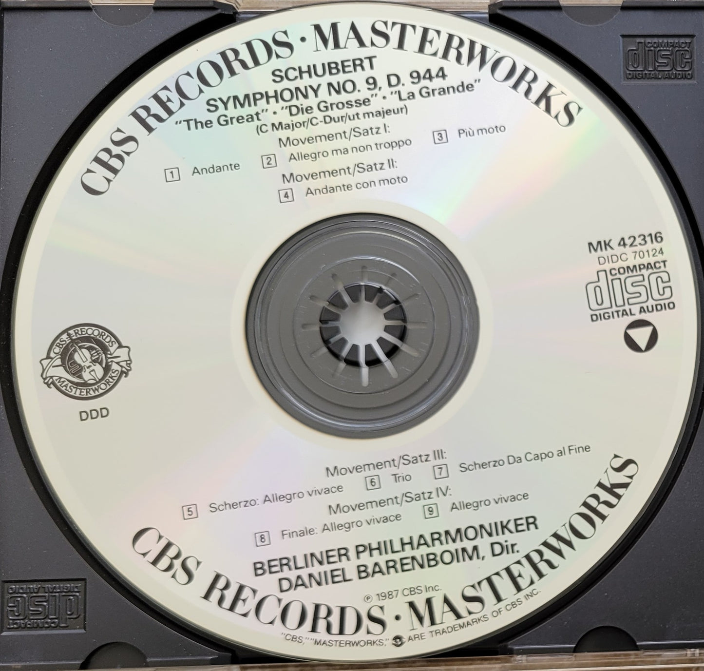 Music CD - Schubert: Symphony No. 9 "The Great", "Die Grosse", 1987