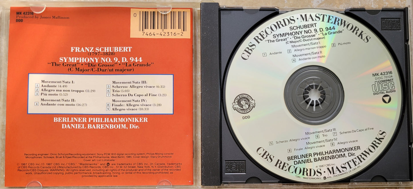 Music CD - Schubert: Symphony No. 9 "The Great", "Die Grosse", 1987
