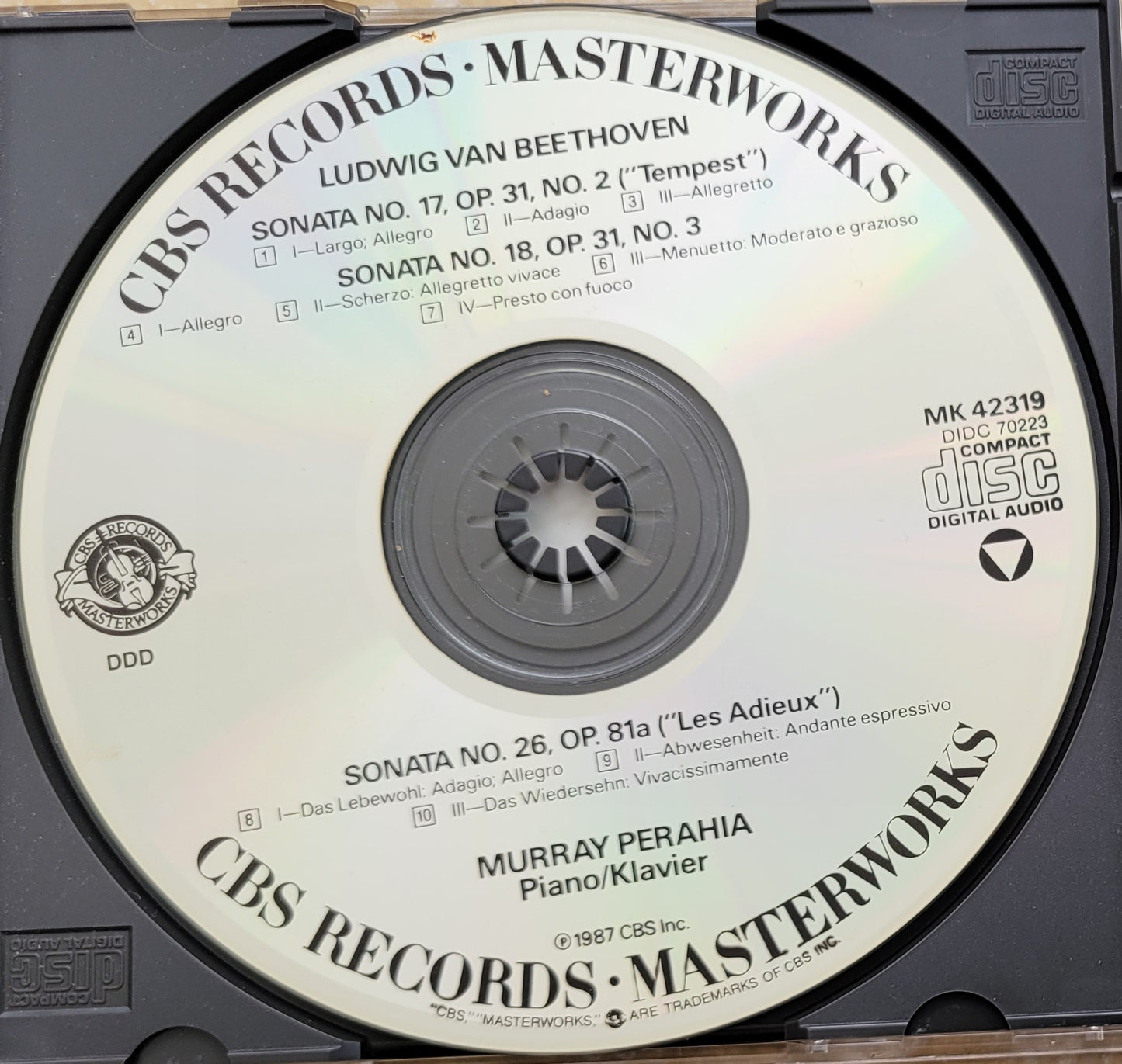 Music CD - Beethoven: Sonatas Nos. 17 "Tempest", 18, 26, Murray Perahia, 1987