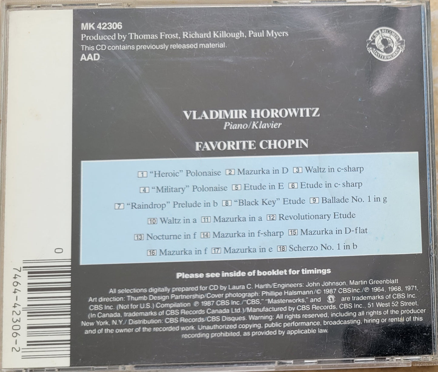 Music CD - Chopin: Vladimir Horowitz, "Favorite Chopin", 1987