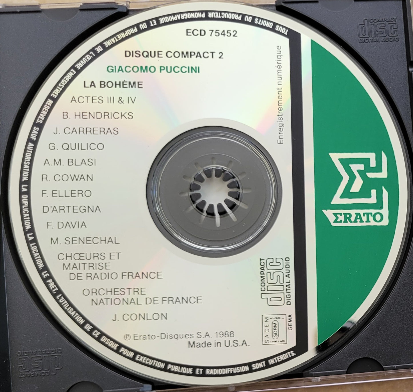Music CD - Puccini: La Boheme, Barbara Hendricks, Jose Carreras, 2 CDs, 1988