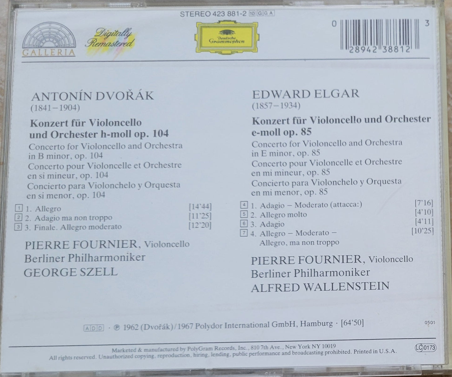 Music CD - Dvorak & Elgar: Cello Concertos, Pierre Fournier, George Szell, 1967