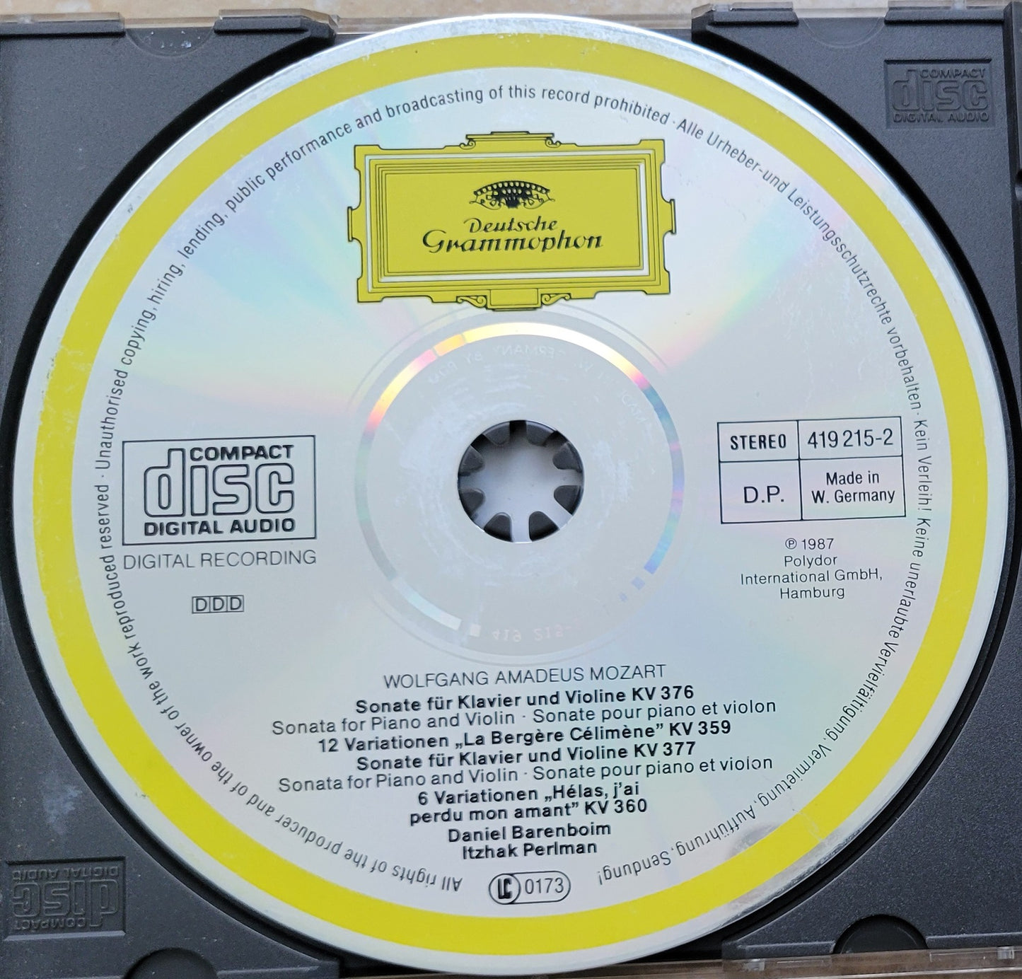 Music CD - Mozart: Violin Sonatas for Piano and Violin, Itzhak Perlman, 1987