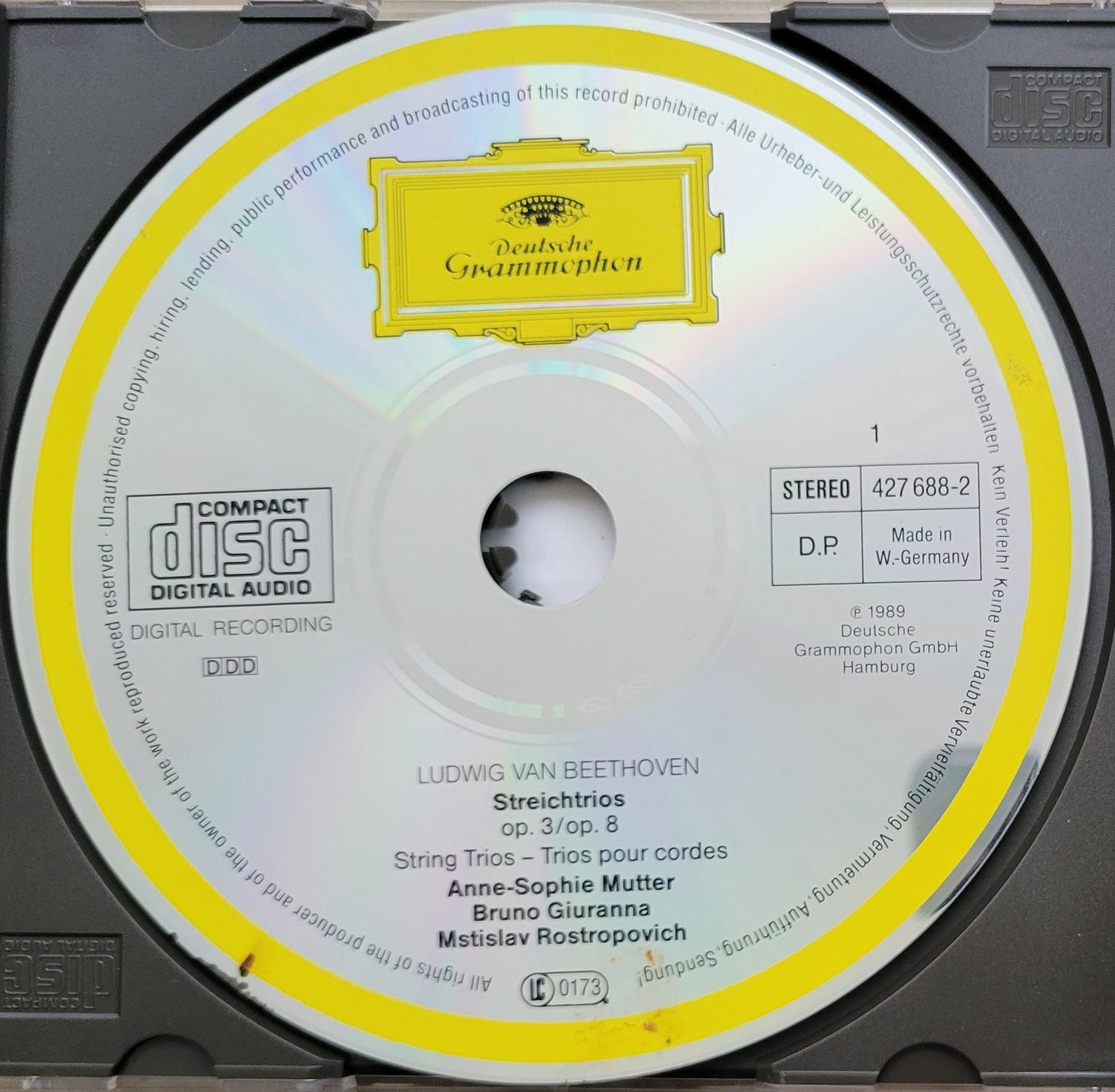 Music CD - Beethoven: String Trios, Mutter, Giuranna, Rostropovich, 2 CDs, 1989