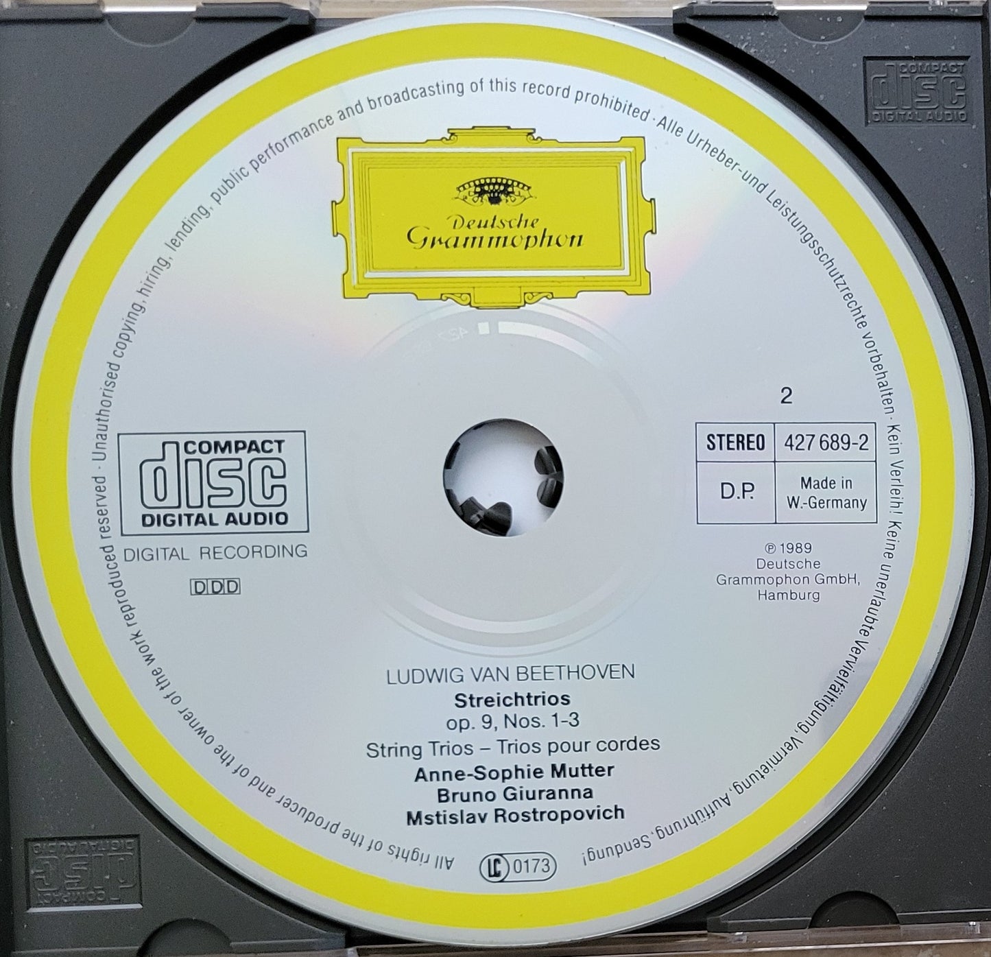 Music CD - Beethoven: String Trios, Mutter, Giuranna, Rostropovich, 2 CDs, 1989