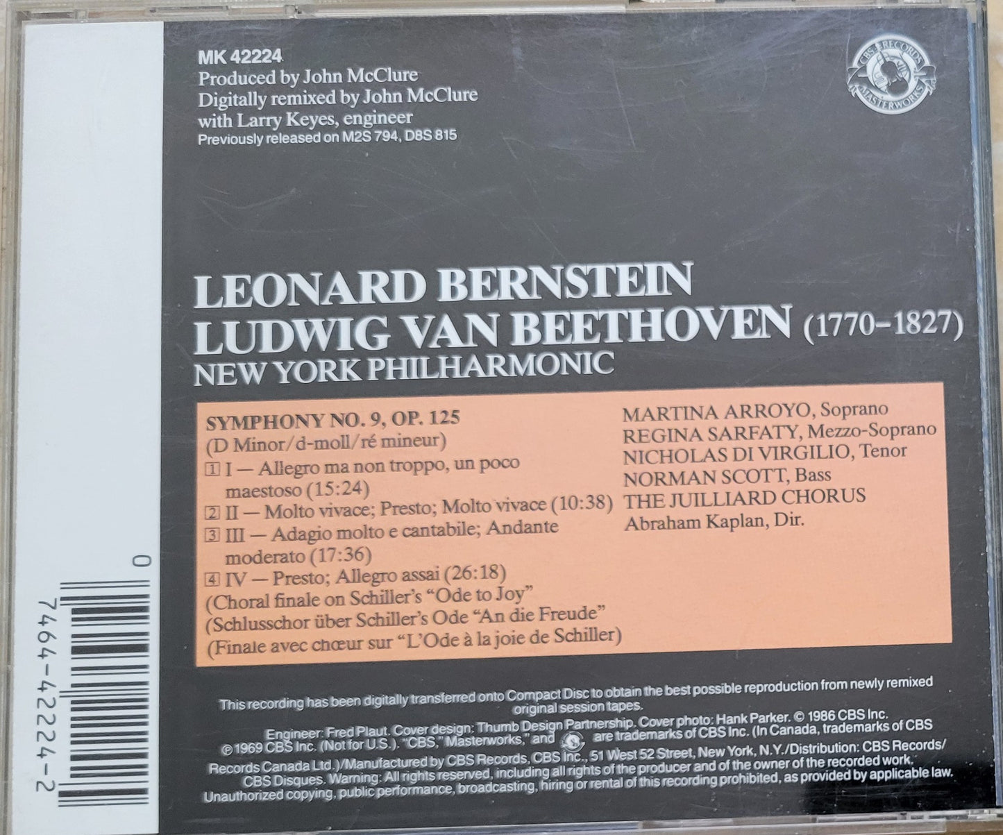 Music CD - Beethoven: Symphony No. 9, Leonard Bernstein, 1969