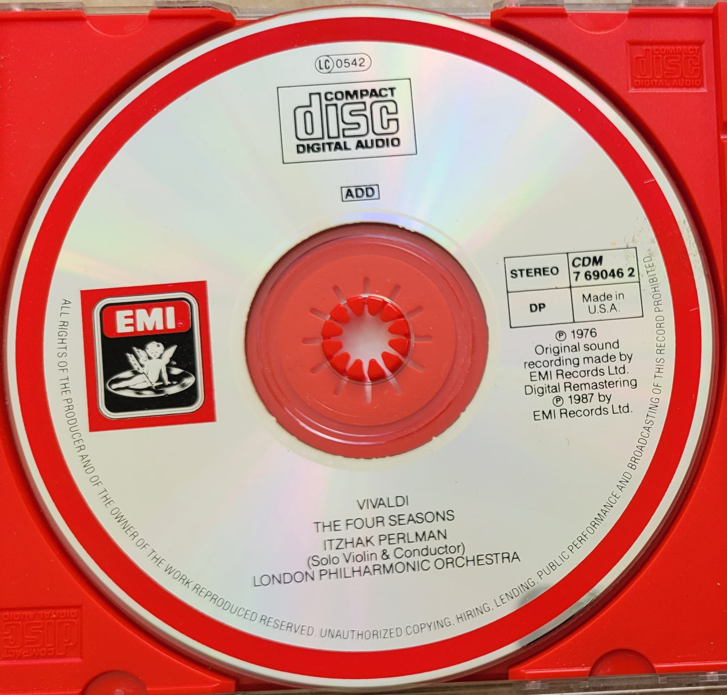 Music CD - Vivaldi: The Four Seasons, Itzhak Perlman, 1987