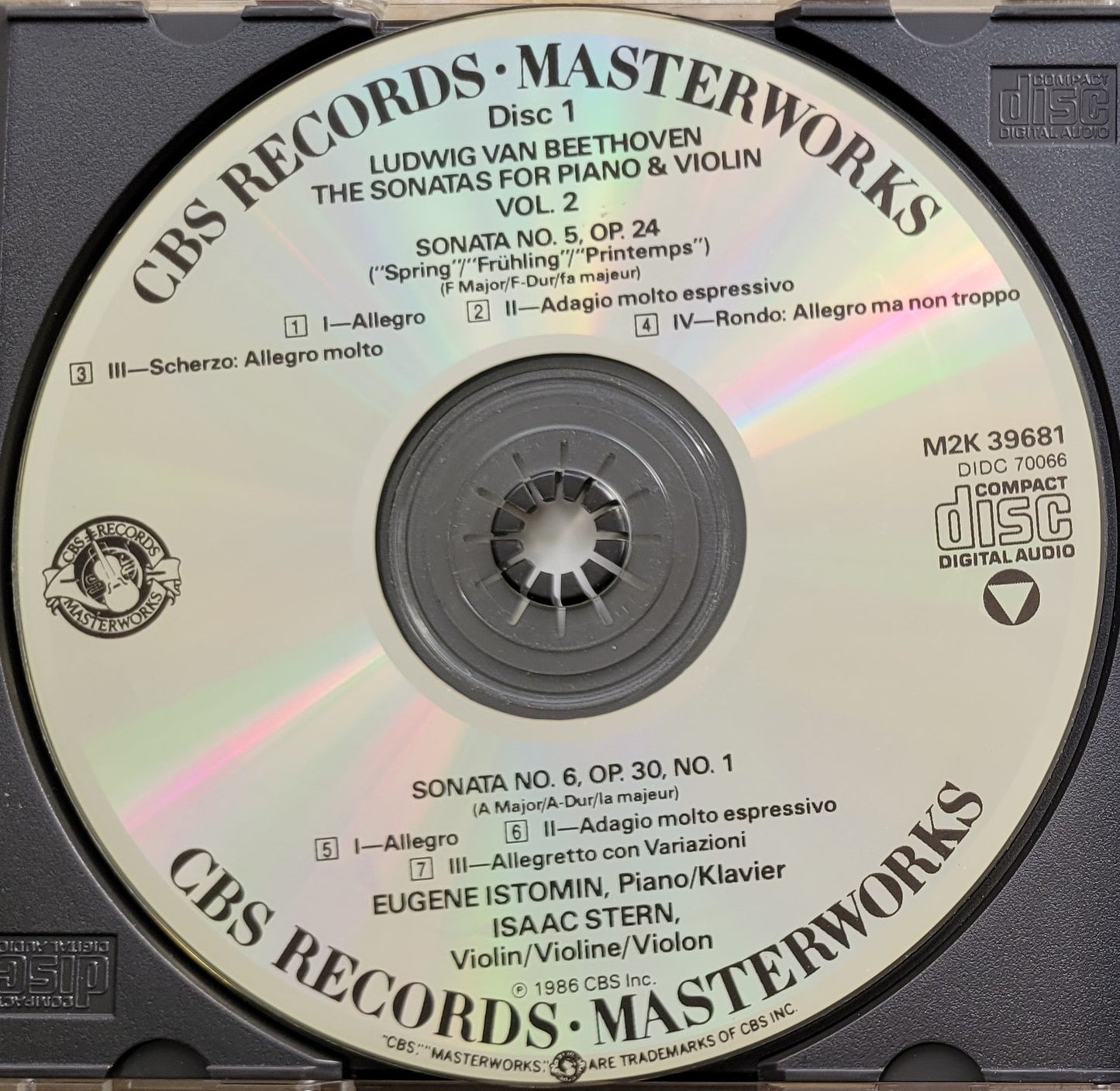 Music CD - Beethoven: Sonatas for Piano & Violin, 2 CDs, 1986