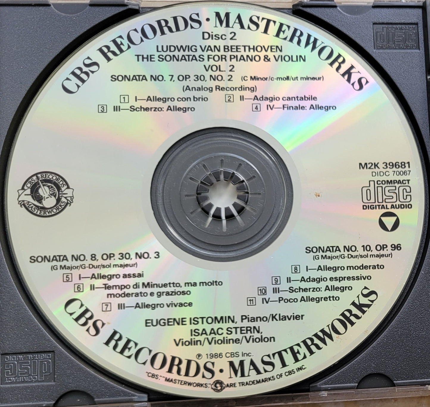 Music CD - Beethoven: Sonatas for Piano & Violin, 2 CDs, 1986