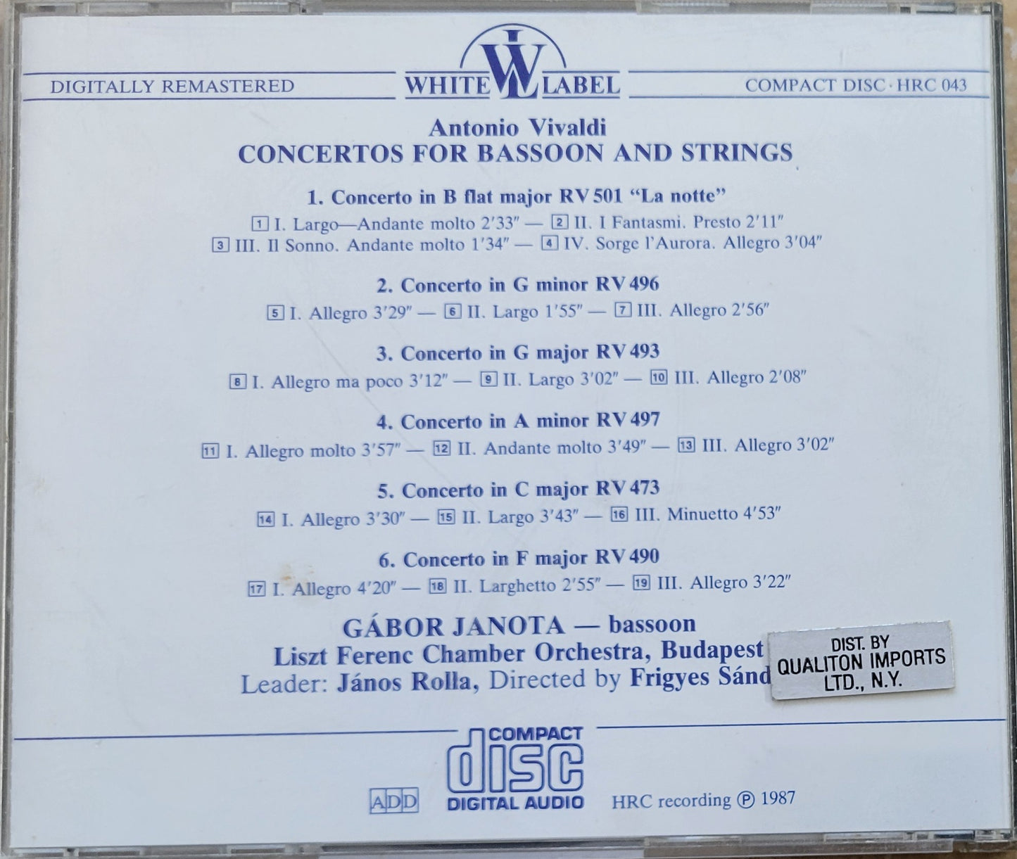 Music CD - Vivaldi: Bassoon Concertos, Gabor Janota, 1987