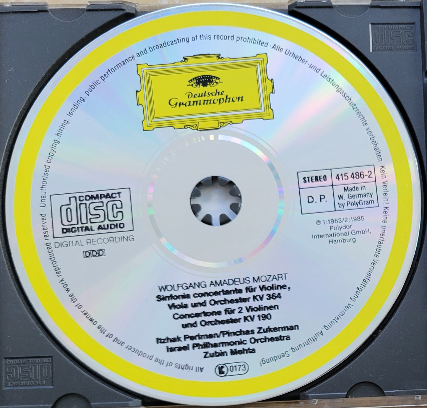 Music CD - Mozart: Sinfonia Concertante, Itzhak Perlman, Pinchas Zukerman, 1985
