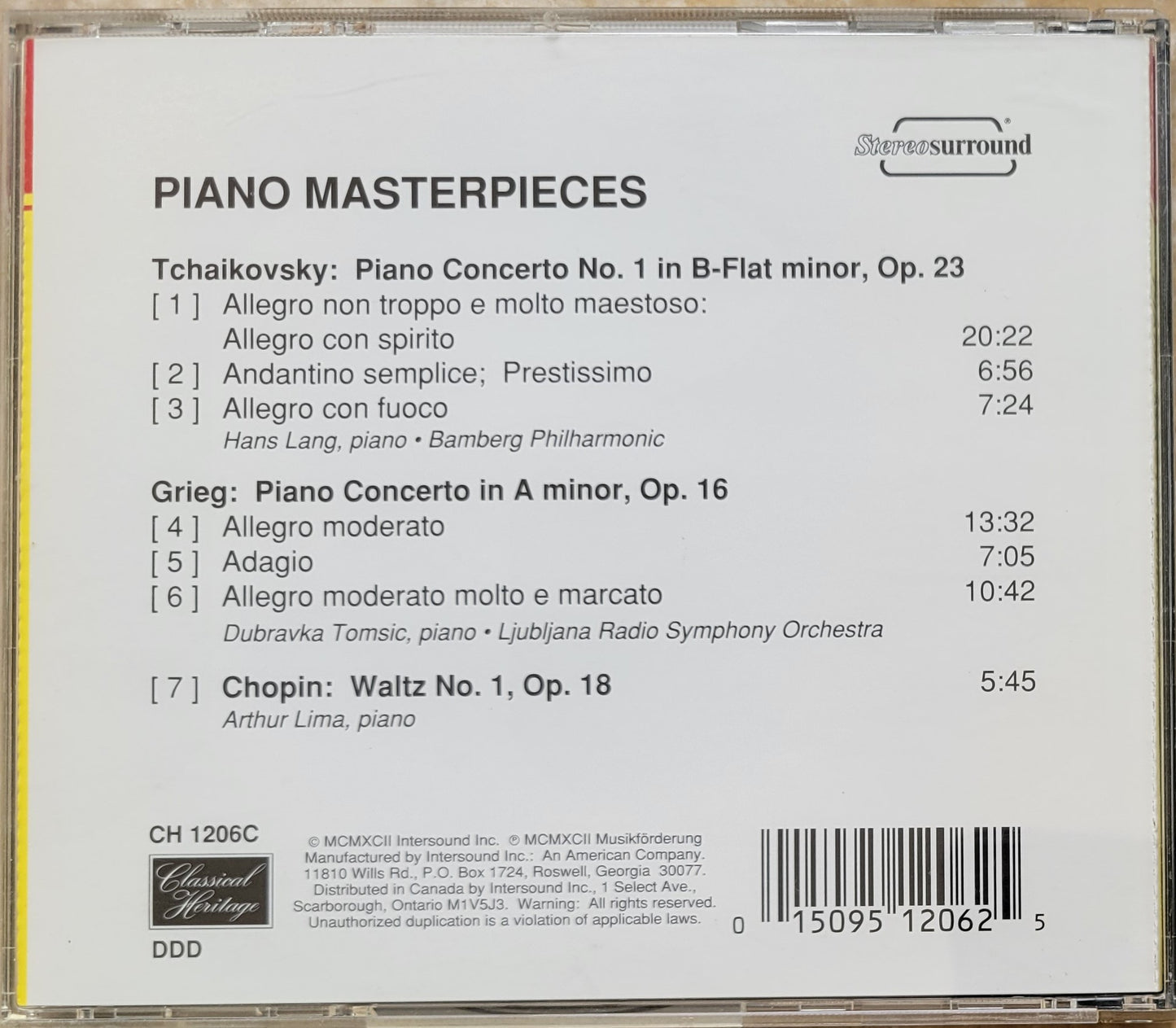 Music CD - Piano Masterpieces: Tchaikovsky, Grieg, Chopin