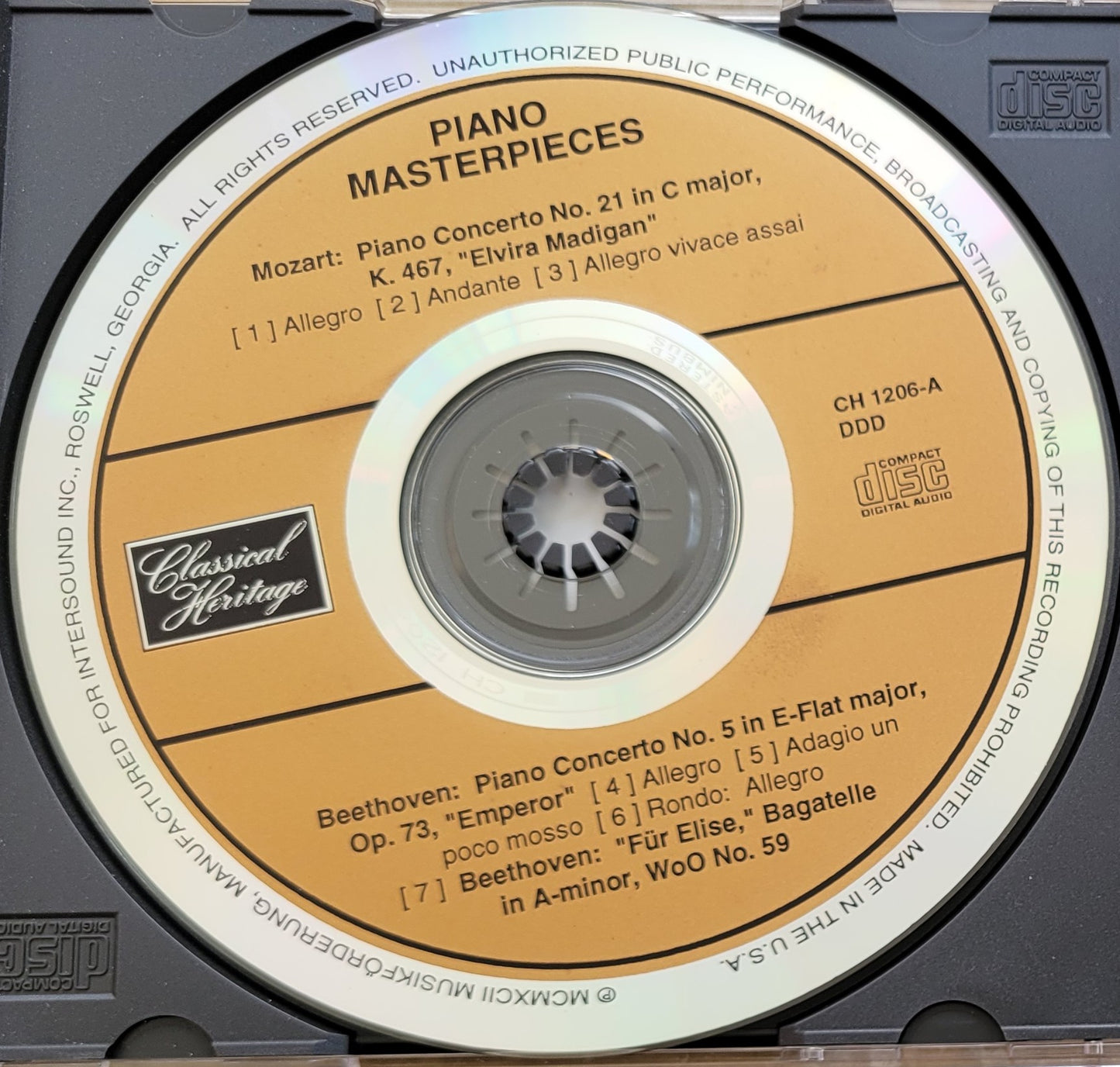 Music CD - Piano Masterpieces: Mozart, Beethoven "Emperor & Fur Elise"