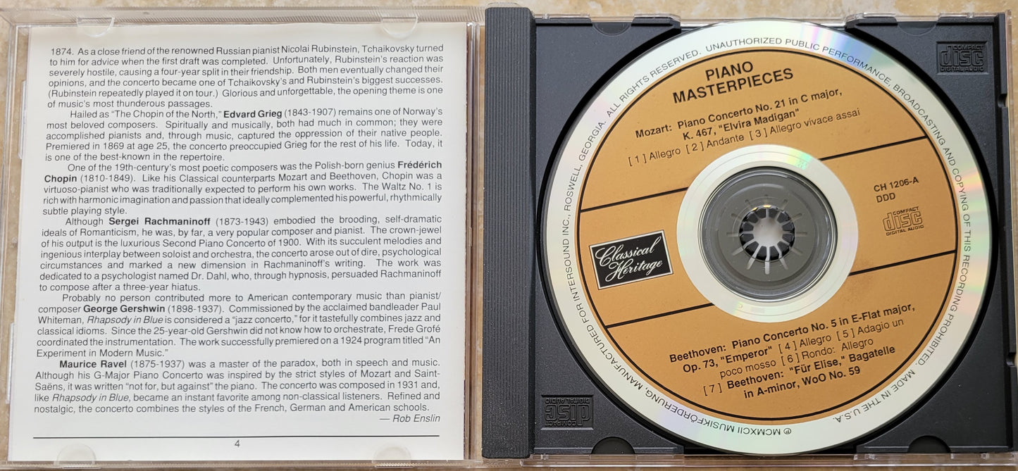 Music CD - Piano Masterpieces: Mozart, Beethoven "Emperor & Fur Elise"