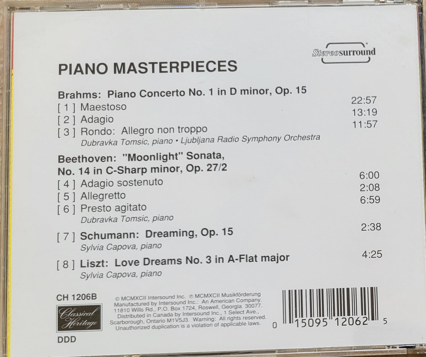 Music CD - Piano Masterpieces: Brahms, Beethoven, Schumann, Liszt