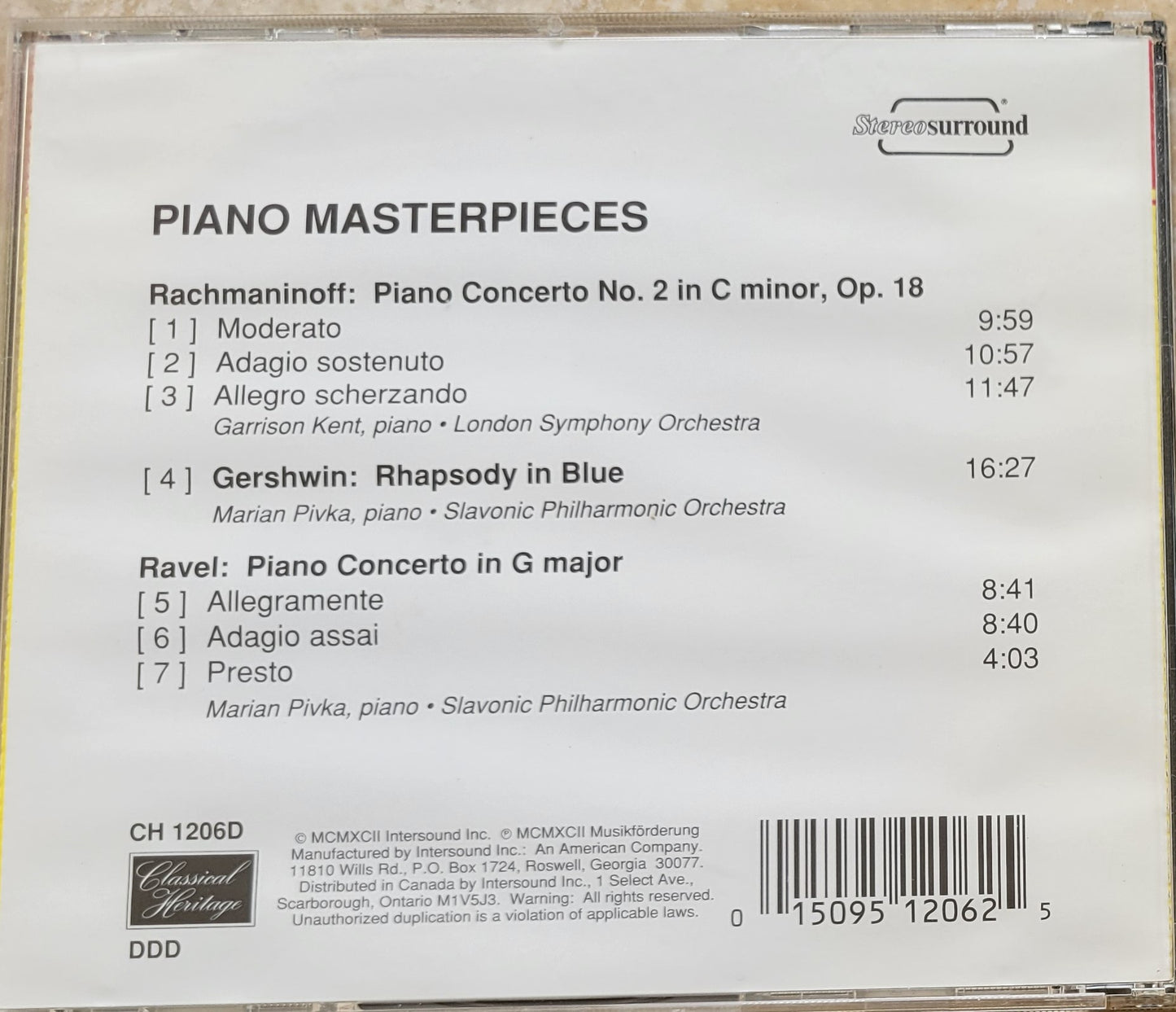 Music CD - Piano Masterpieces: Rachmaninoff, Gershwin, Ravel