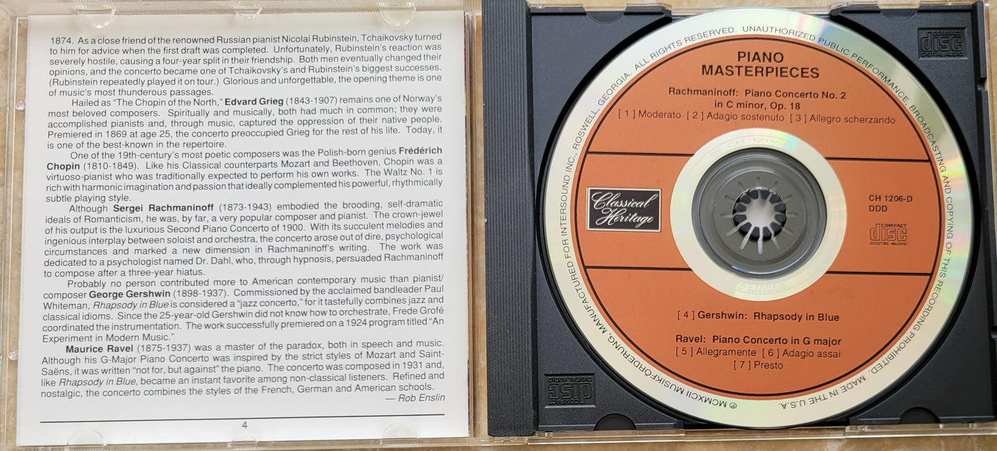 Music CD - Piano Masterpieces: Rachmaninoff, Gershwin, Ravel