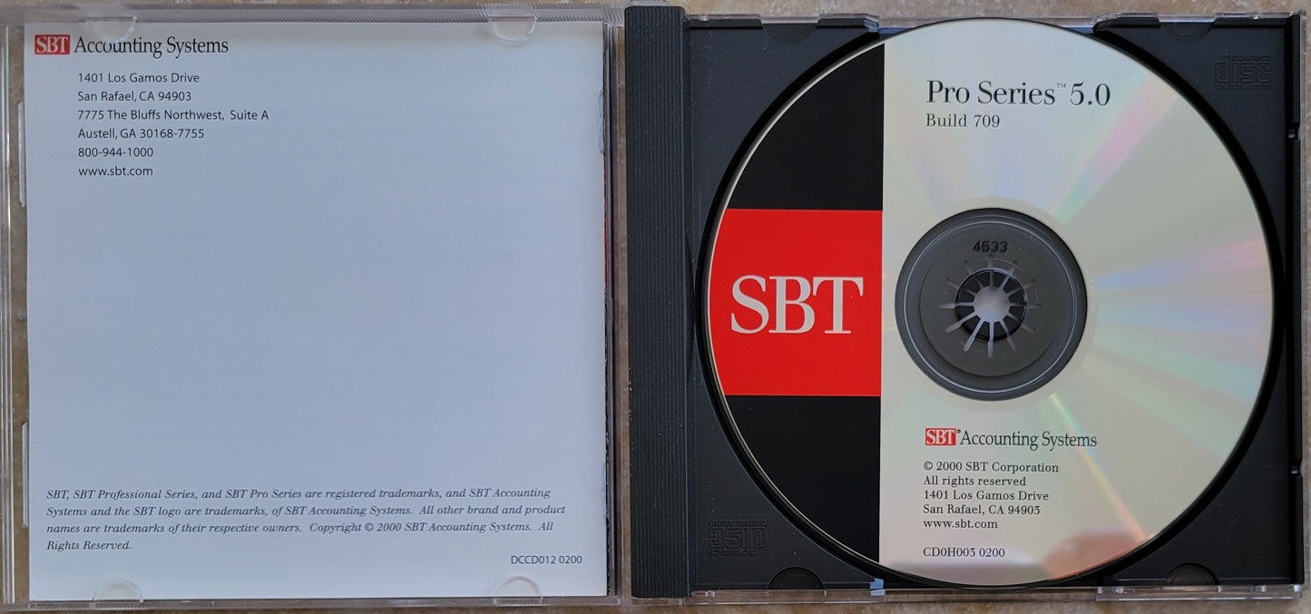 1. SBT Pro Series 5.0i, Build 709, Accounting Software CD, 2000