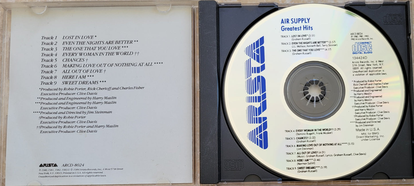 Music CD - Air Supply Greatest Hits, Arista, 1984
