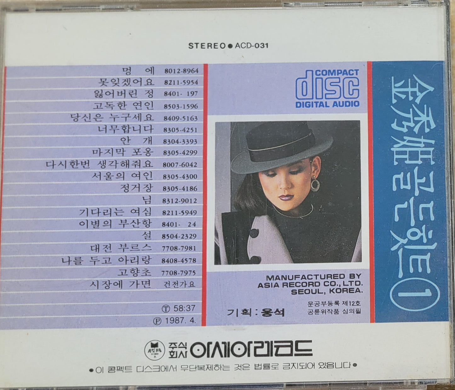 Music CD - Kim Soo Hee: Golden Hits, Korean Song, 김수희 골든 힛트, 1987