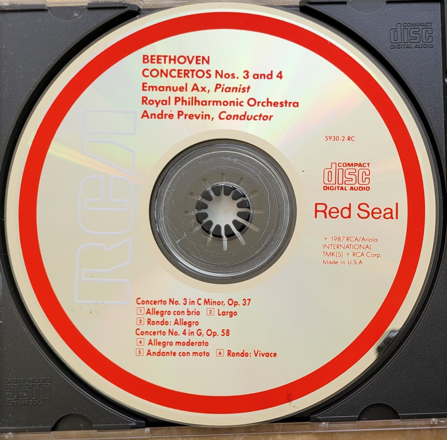 Music CD - Beethoven: Piano Concertos Nos. 3 & 4, Emanuel Ax, 1987