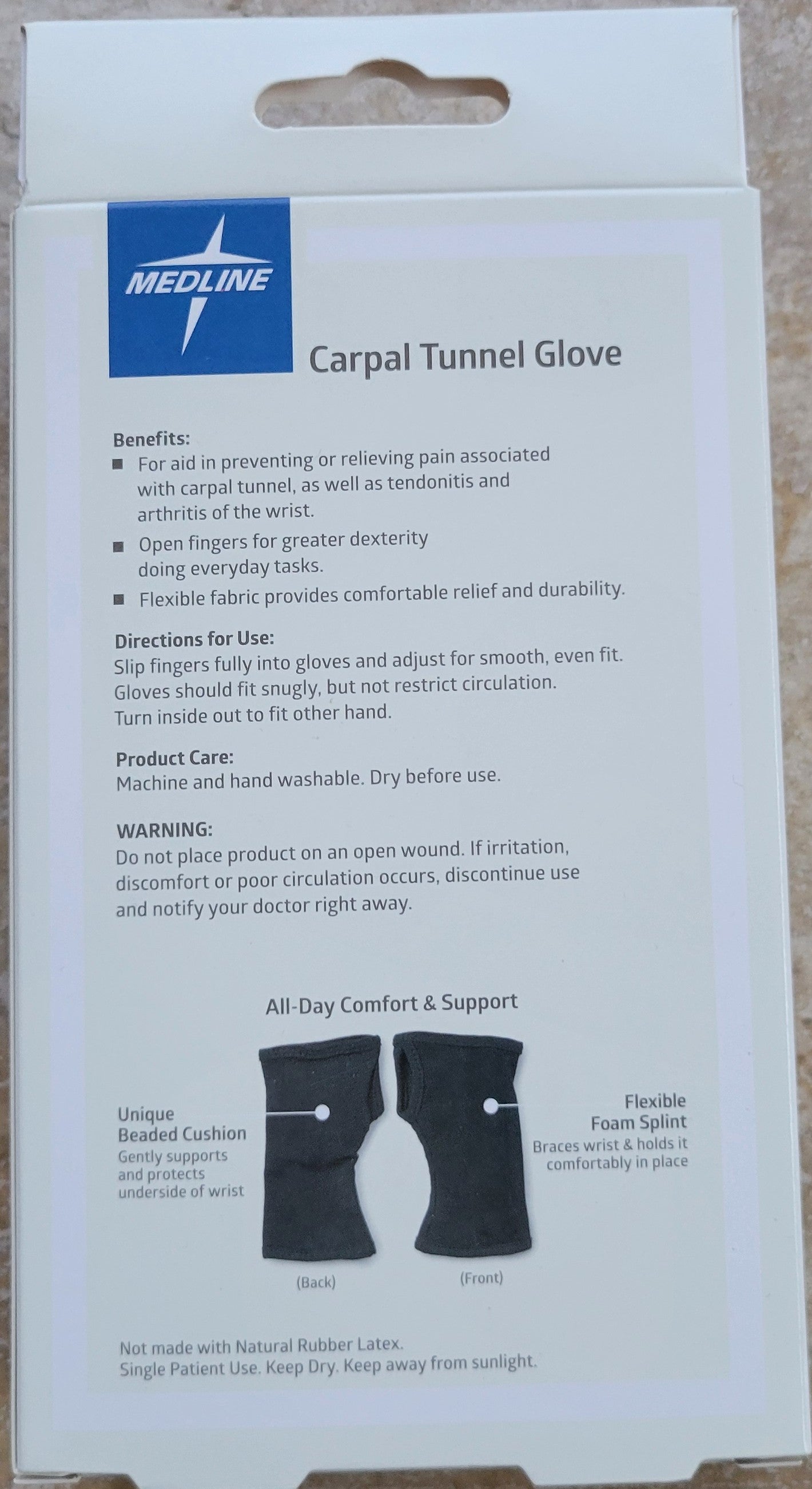 Medline Carpal Tunnel Glove, Flexible Splint  UPC: 888277727222