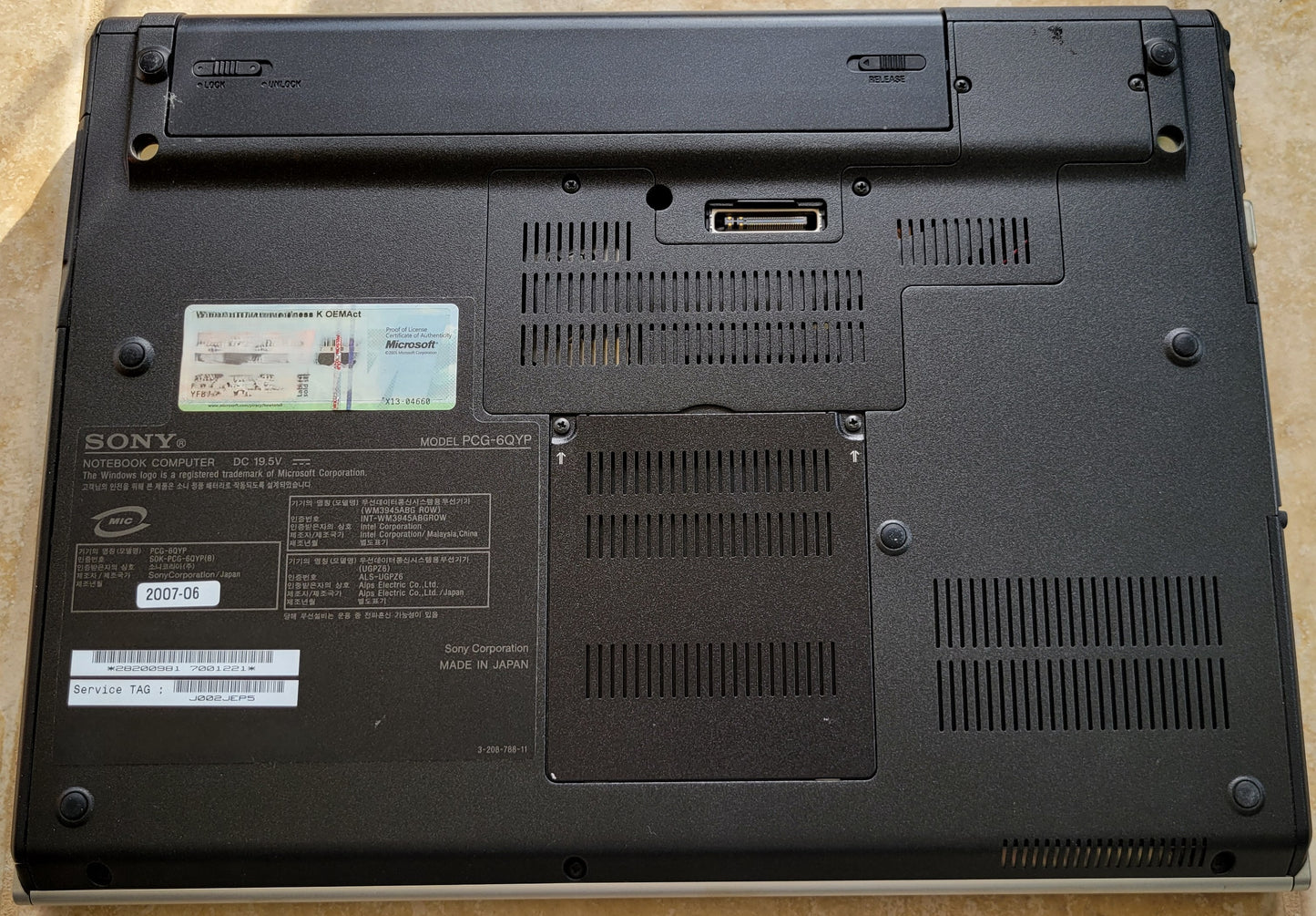 Sony VAIO PCG-6QYP Notebook Computer, Korean Version