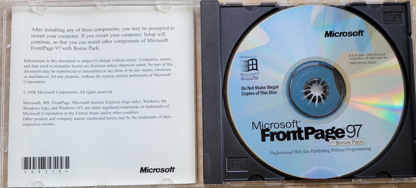 Vintage - Microsoft FrontPage 97 with Bonus Pack, 1996