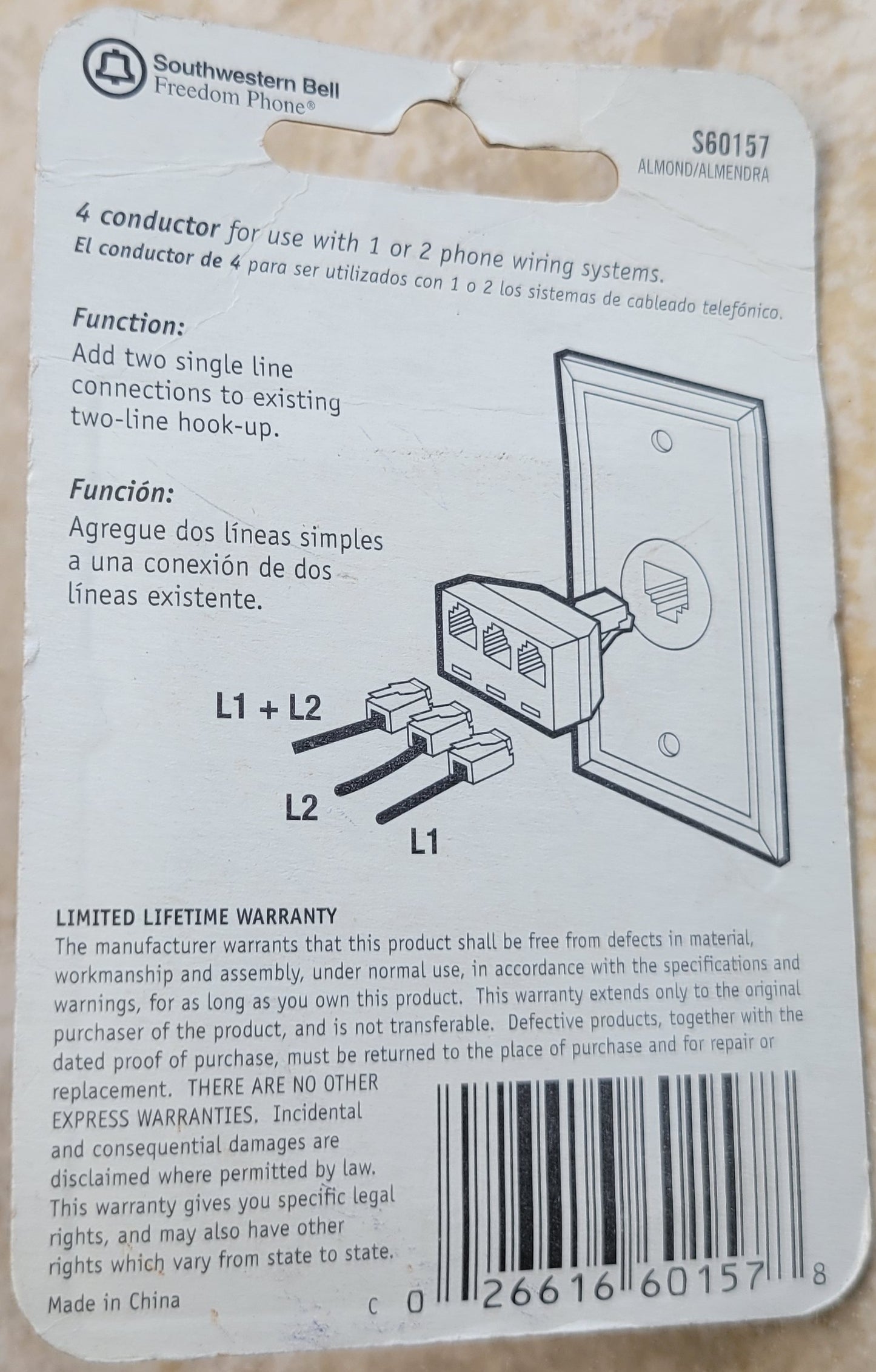 Triplex 2-Line Jack, Splits a Two-Line Outlet Three Ways