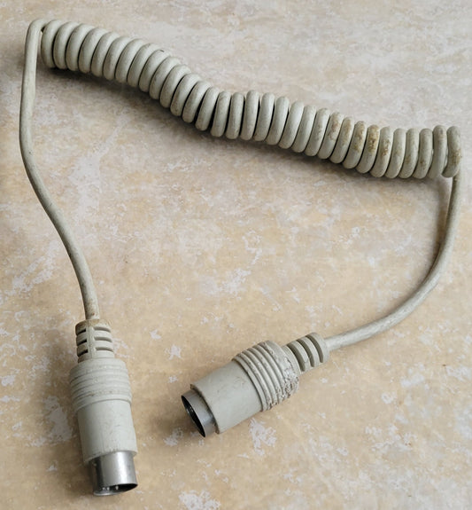Vintage Coiled 5-Pin DIN Keyboard Extension Cable - Retro Beige AT/XT PC Cord