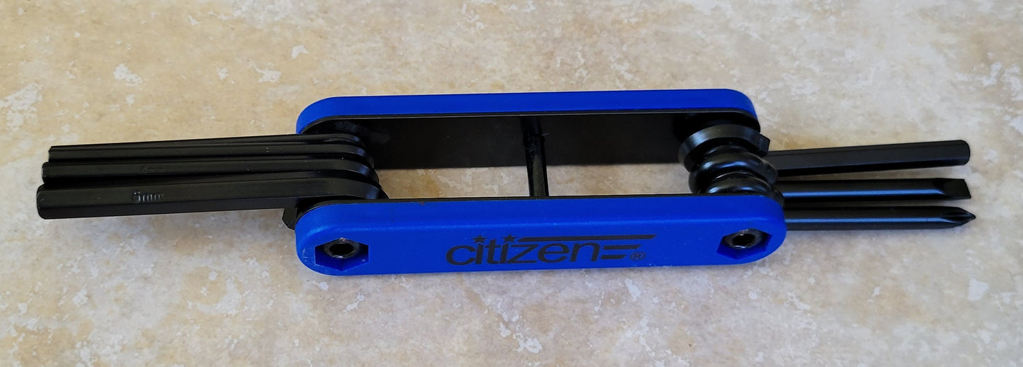 Citizen Bike Folding Multi-Tool, 7-in-1 Hex Key &amp; Screwdriver Set, Blue/Black