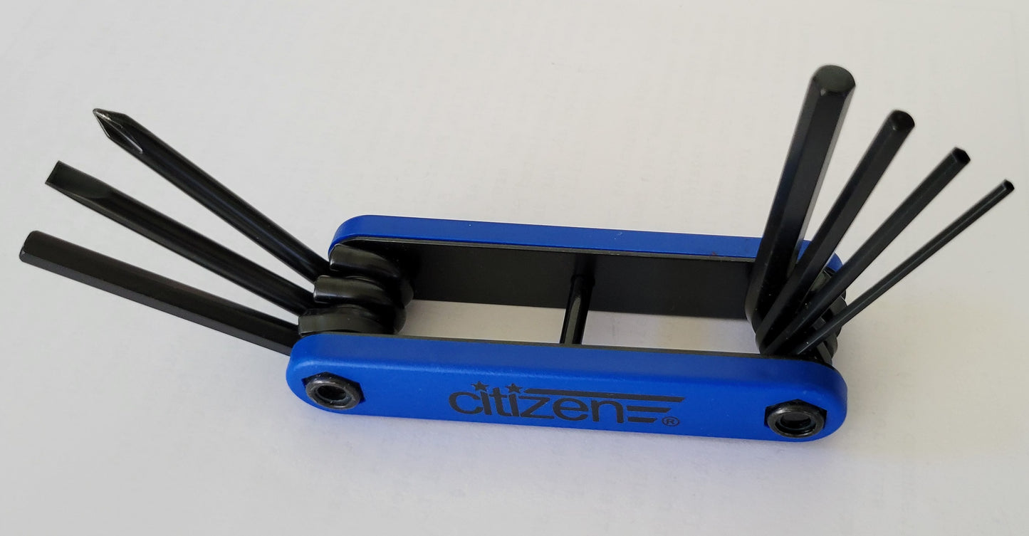 Citizen Bike Folding Multi-Tool, 7-in-1 Hex Key &amp; Screwdriver Set, Blue/Black