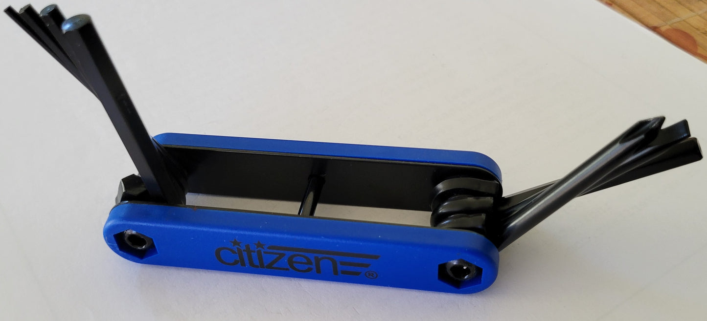 Citizen Bike Folding Multi-Tool, 7-in-1 Hex Key &amp; Screwdriver Set, Blue/Black