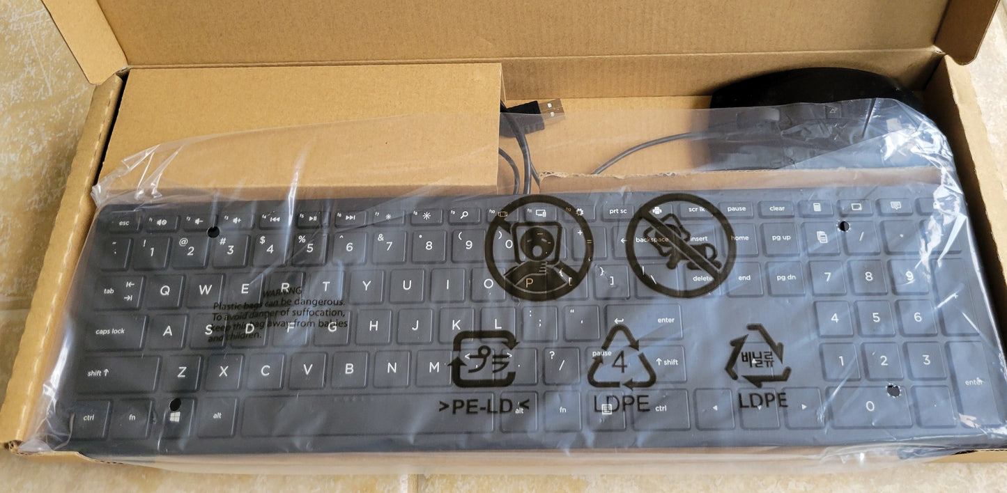 New HP Wired USB Keyboard & Mouse Combo - Black - Model TPC-P001K / TPC-P001M