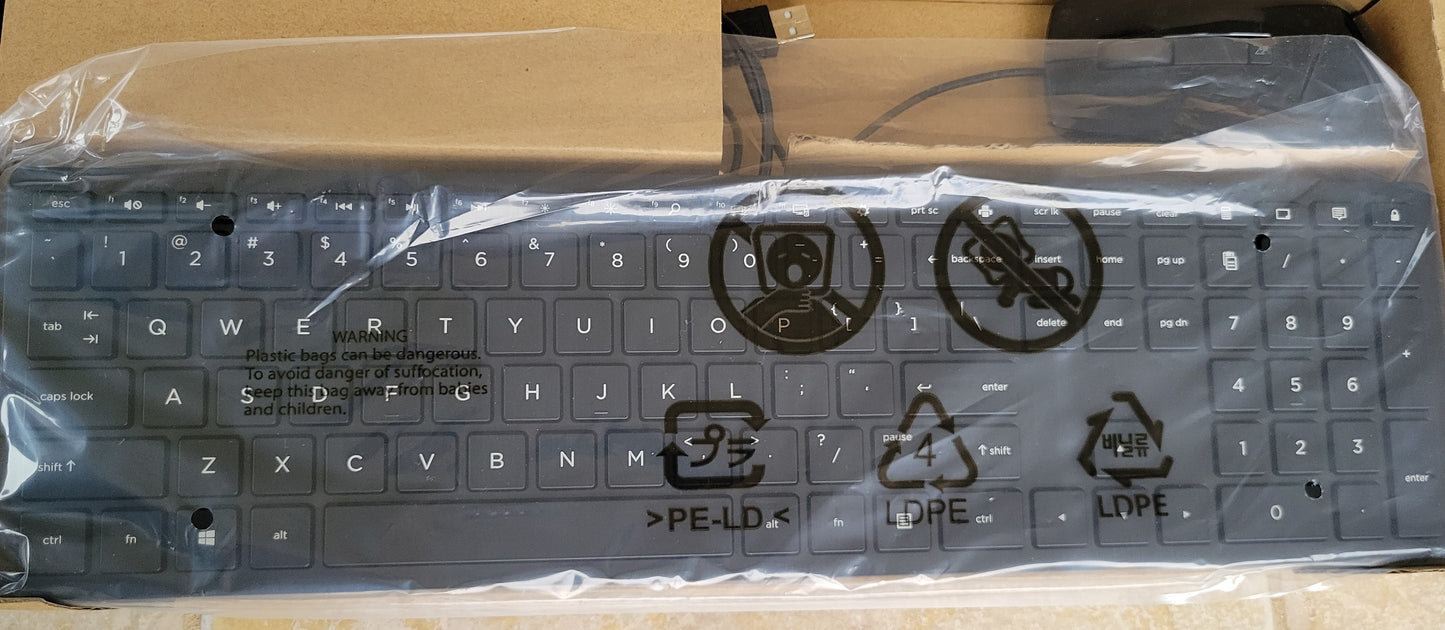 New HP Wired USB Keyboard & Mouse Combo - Black - Model TPC-P001K / TPC-P001M