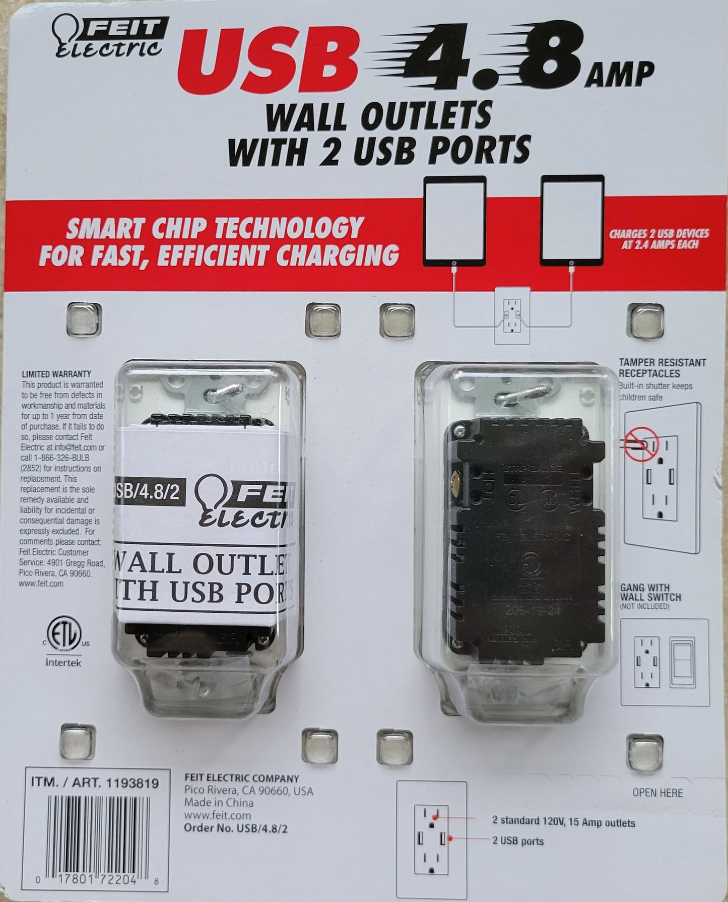 USB Tamper Resistant Wall Outlet (2-Pack)