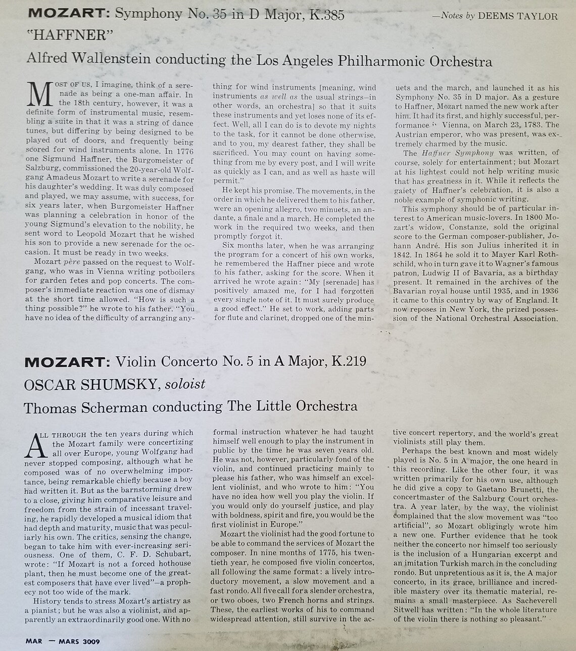LP Record - Mozart: Haffner Symphony No. 35 and Violin Concerto No. 5