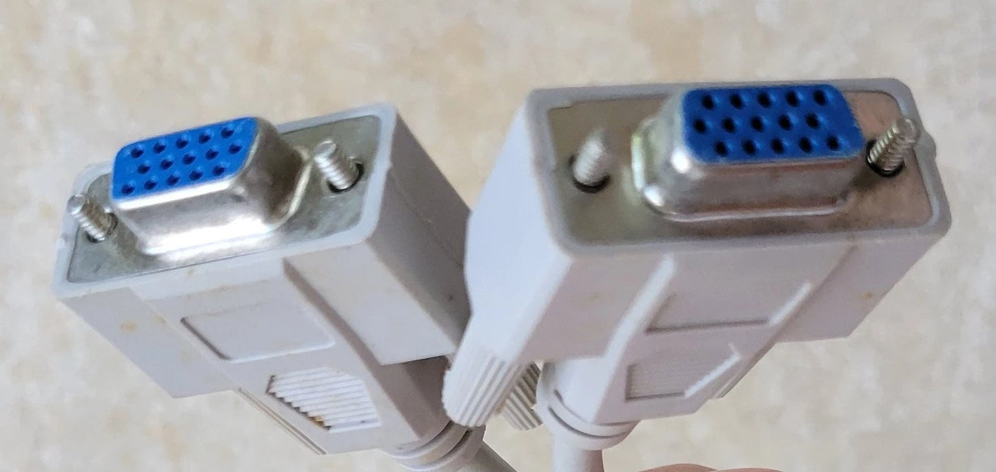 Two 15-Pin VGA Female to One 15-Pin Male Cable Adapter