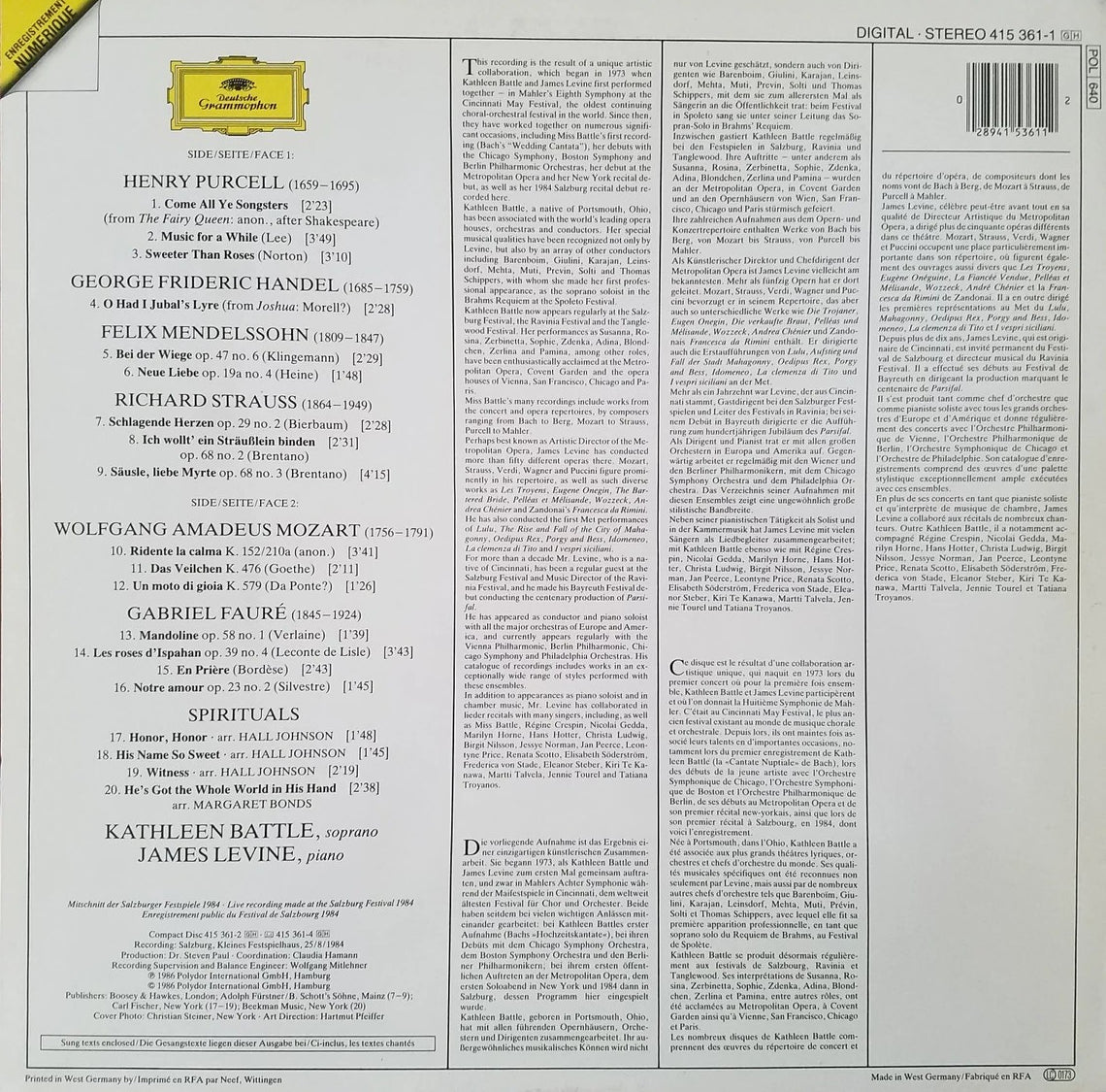 2. LP Record - Salzburg Recital: Kathleen Battle, James Levine